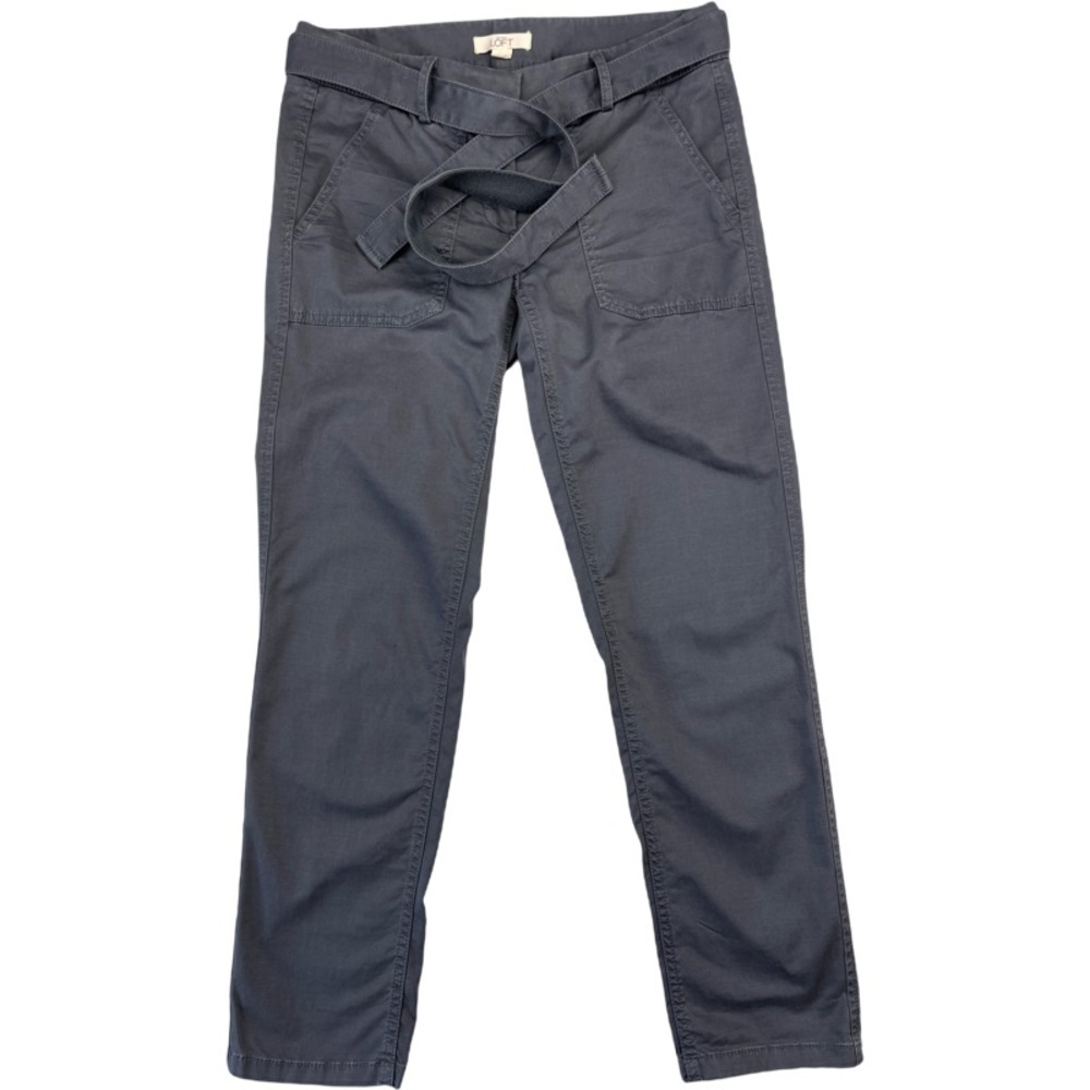 ✅ Loft Ann Taylor Gray high Rise Cotton Cargo Pants with belt size 0
